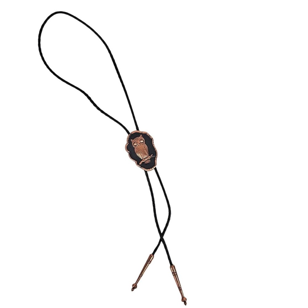 Black and Gold Owl Bolo Tie